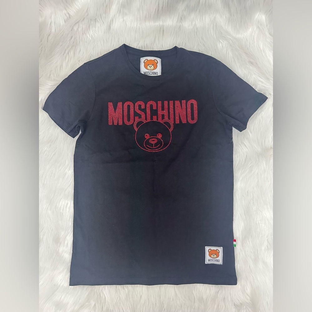 Moschino Navy Tee with Red Bear Logo